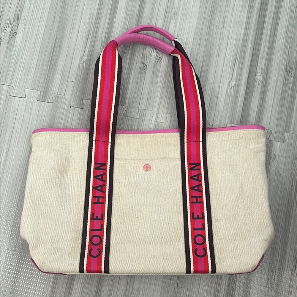 Cole Haan Cream and Pink Canvas Tote